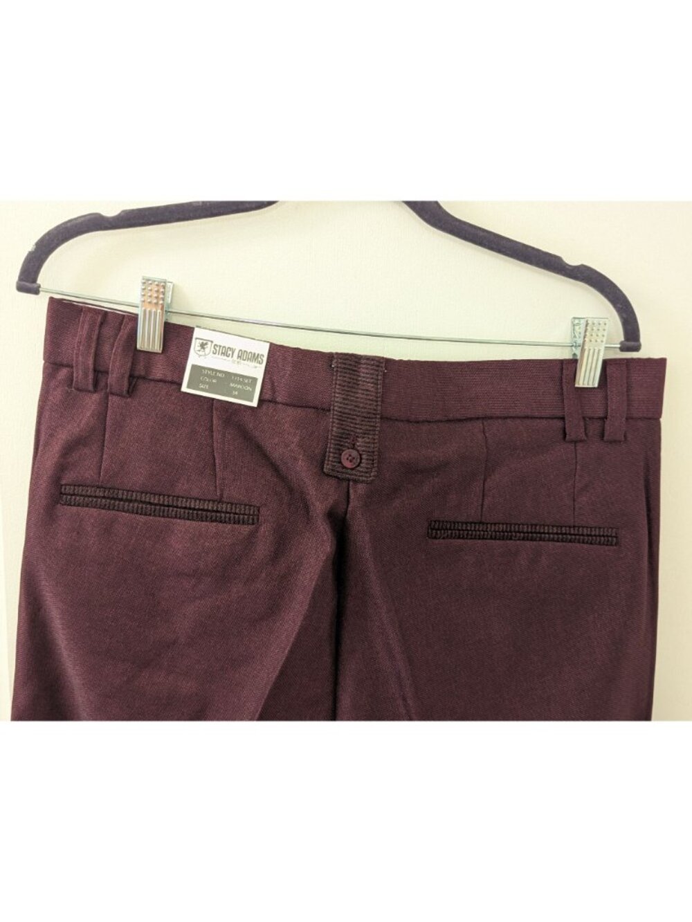 Stacy Adams Mens Maroon Dress Pants Size 34 100% Rayon Flat Front Tailored Fit - Picture 4 of 6